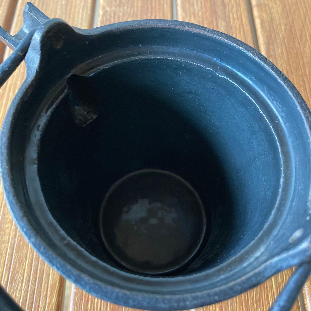 昭和レトロ 南部鉄器 鉄製 鋳鉄 鋳物 蛇ノ目 鉄瓶 急須 茶注ぎ ホーロー加工