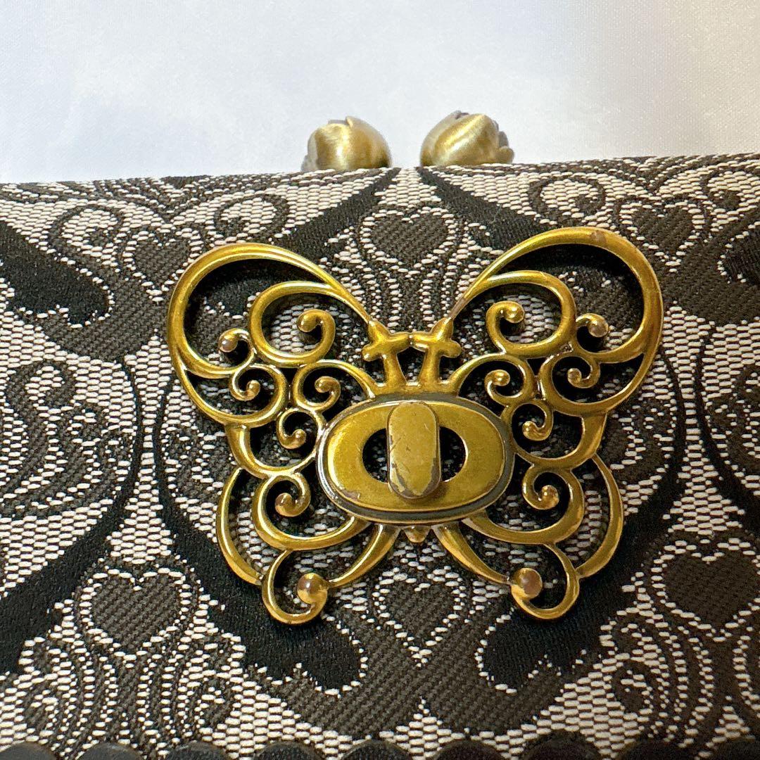 【美品】アナスイ ウォールハート ブラック がま口 折り財布 バタフライ