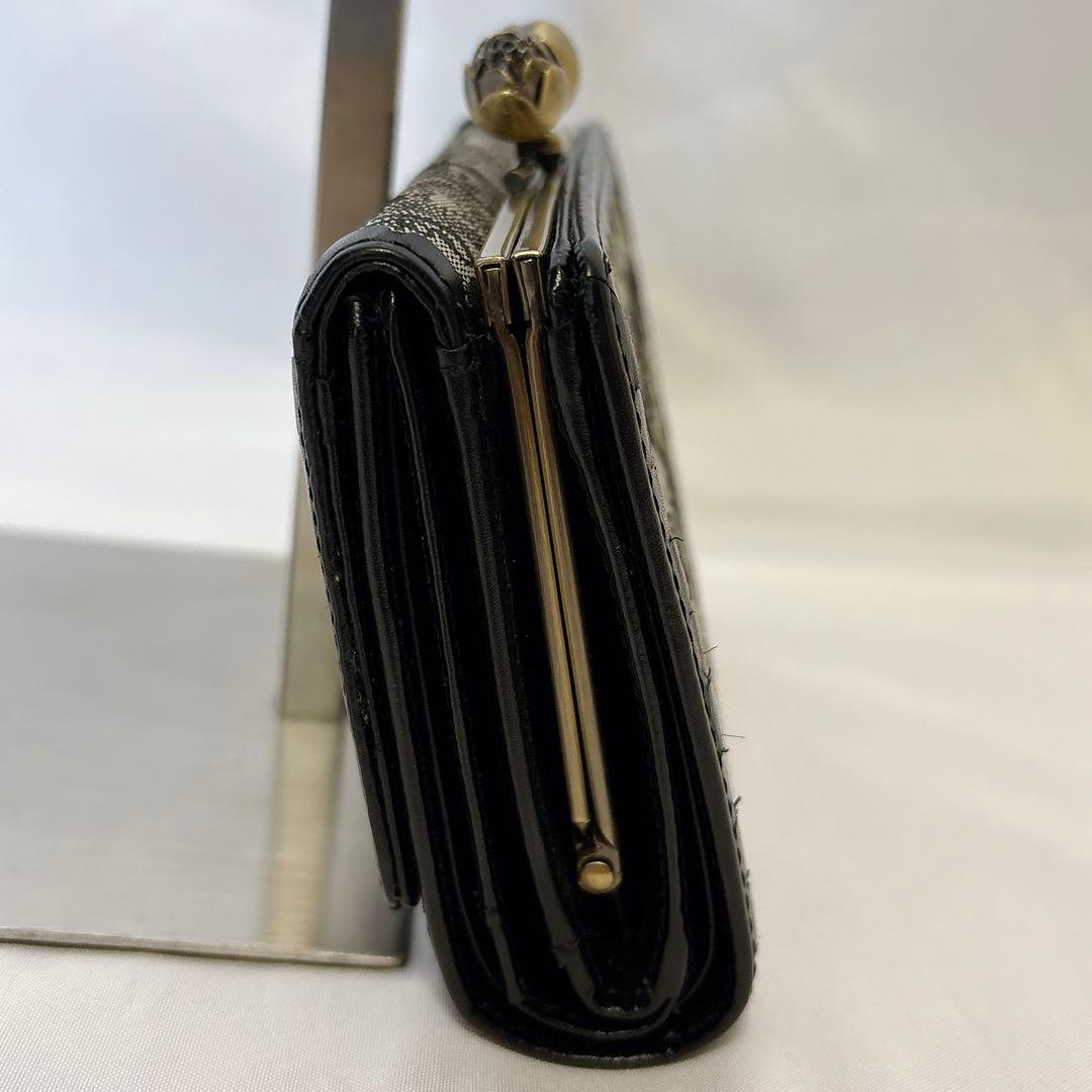 【美品】アナスイ ウォールハート ブラック がま口 折り財布 バタフライ