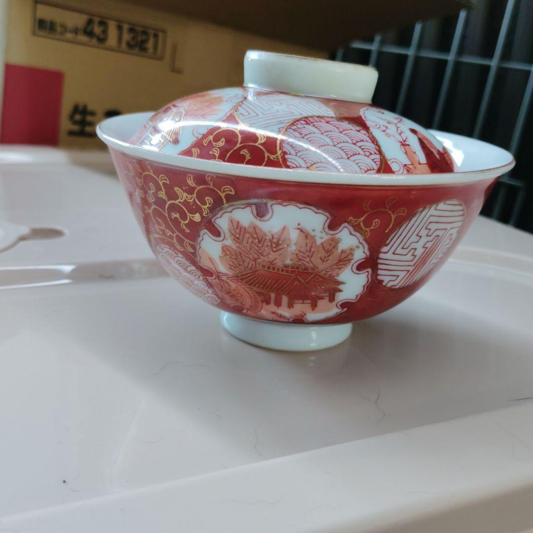 九谷焼　赤絵の飯椀　2客