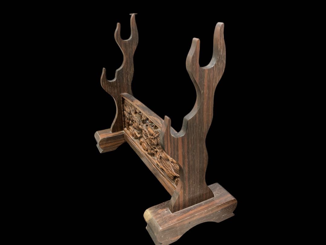 な*ん様 黒檀 雲龍 刀掛け 木製 刀装具 武具 刀台 時代武具 模造刀 日本刀