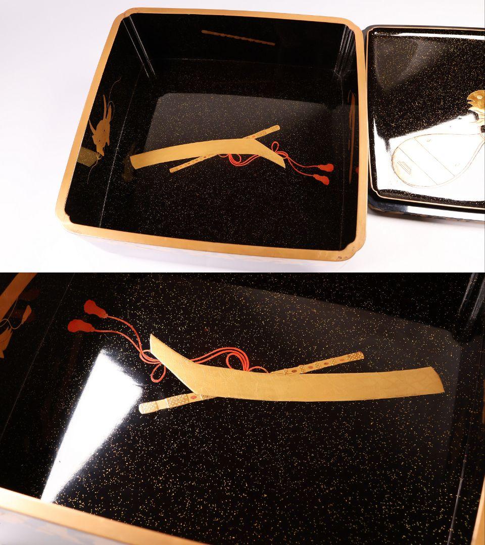 【MA698】加賀蒔絵 饅羹重 楼閣山水楽器唐草 金蒔絵 木製 饅頭箱 菓子器