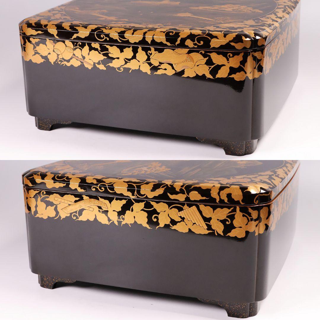 【MA698】加賀蒔絵 饅羹重 楼閣山水楽器唐草 金蒔絵 木製 饅頭箱 菓子器