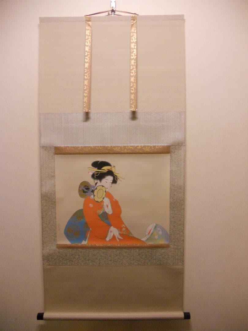 掛け軸 上村松園 『 鼓の音 』 美人画 名品 複製 希少 茶道具 掛軸 新品