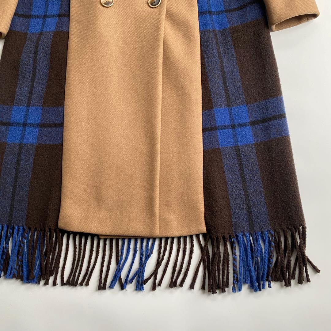 セミクチュール ダブルブレストチェスターコート チェック 青 ブルー ドッキング