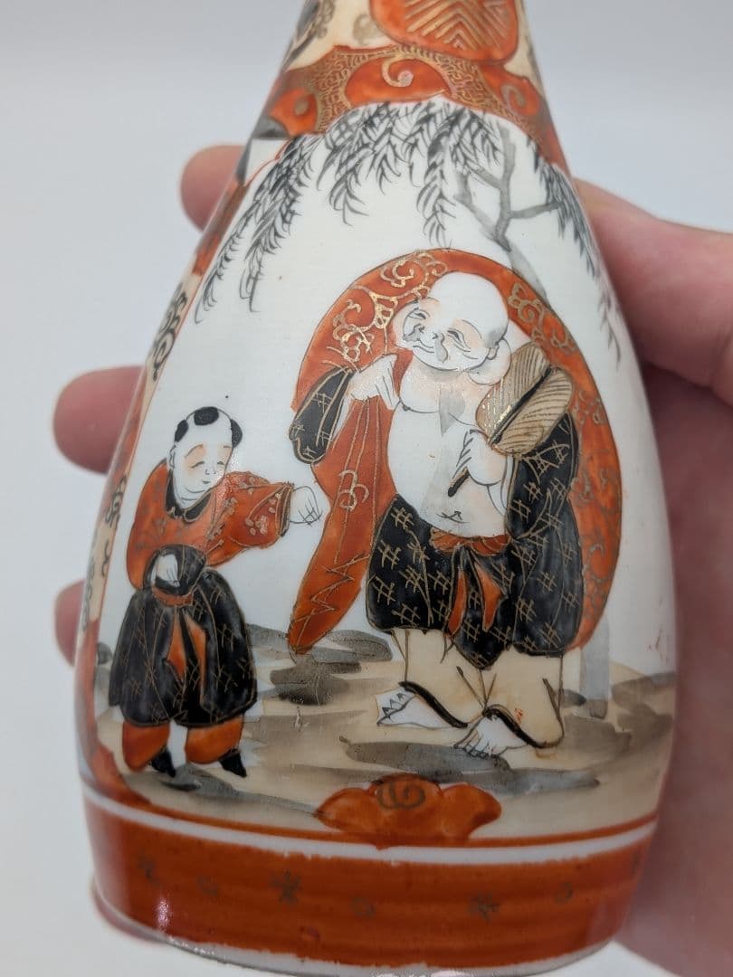 明治～昭和初期 九谷焼 赤絵徳利一対 時代箱 とっくり 酒器 食器 一輪挿し花入