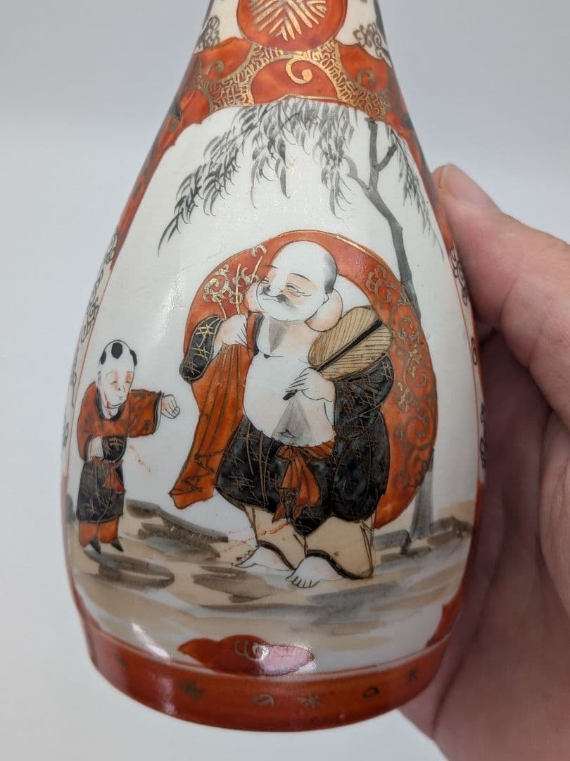 明治～昭和初期 九谷焼 赤絵徳利一対 時代箱 とっくり 酒器 食器 一輪挿し花入