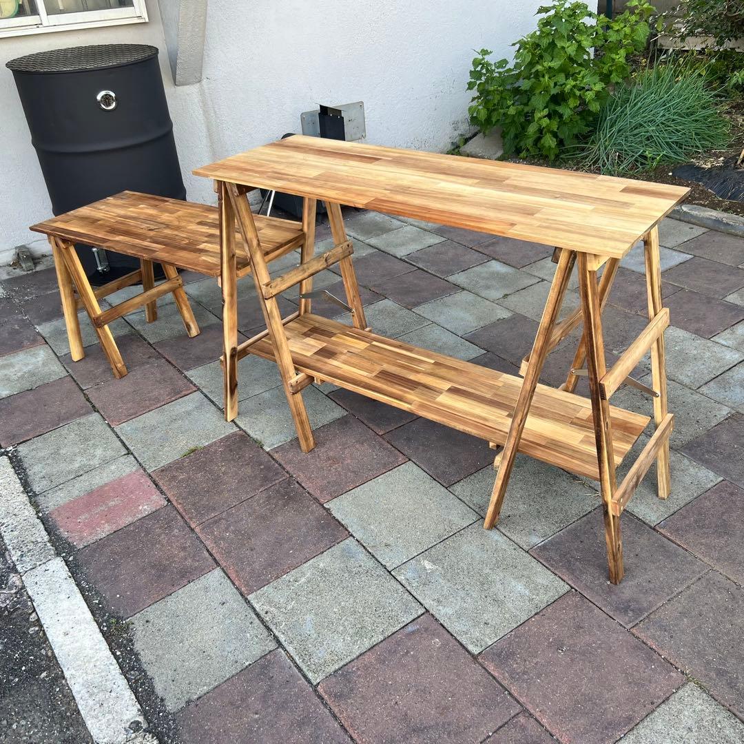 【未使用】キッチンテーブル アカシアキッチンラック + オプションテーブル