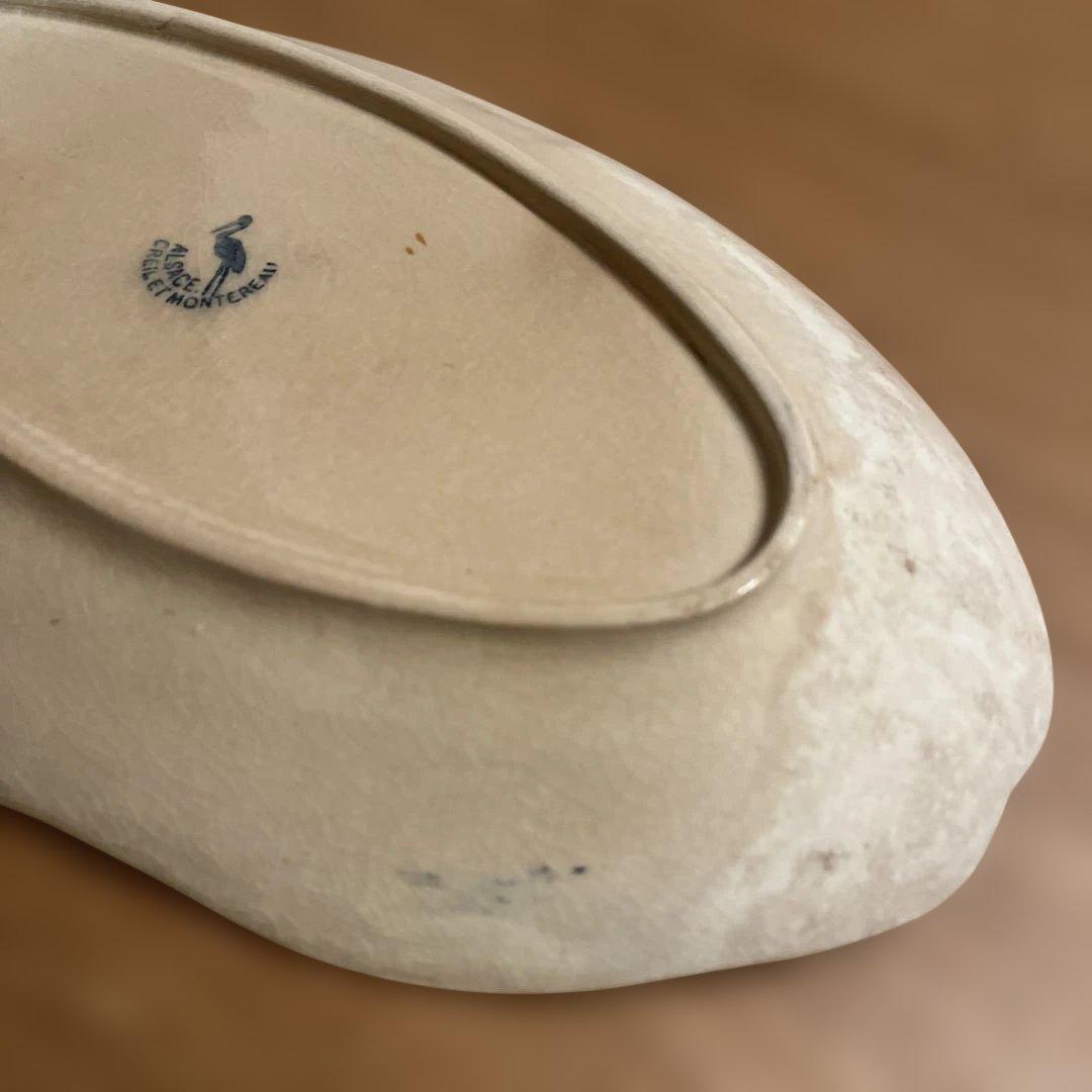 クレイユモントロー　ラヴィエ　オーバル皿アルザス　コウノトリの刻印　アンティーク