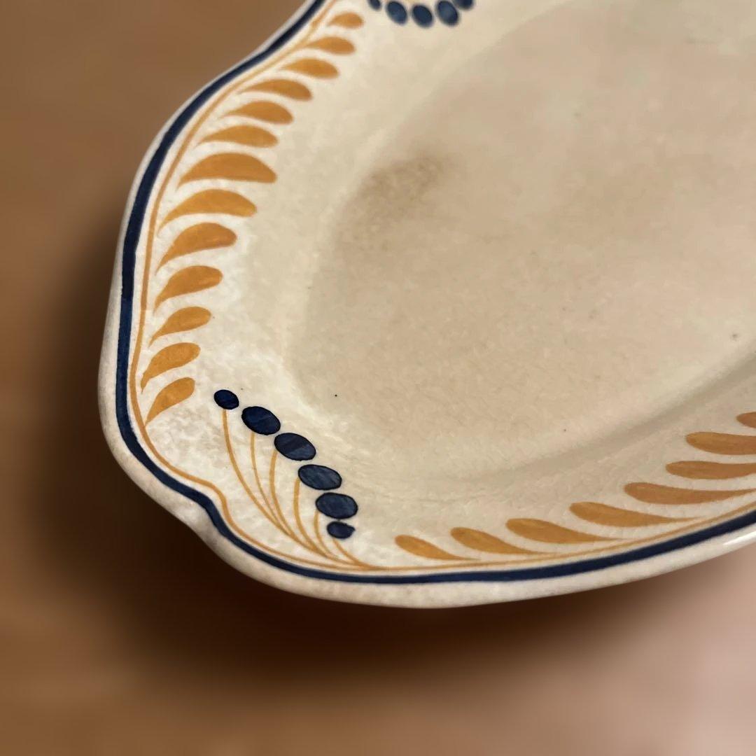 クレイユモントロー　ラヴィエ　オーバル皿アルザス　コウノトリの刻印　アンティーク