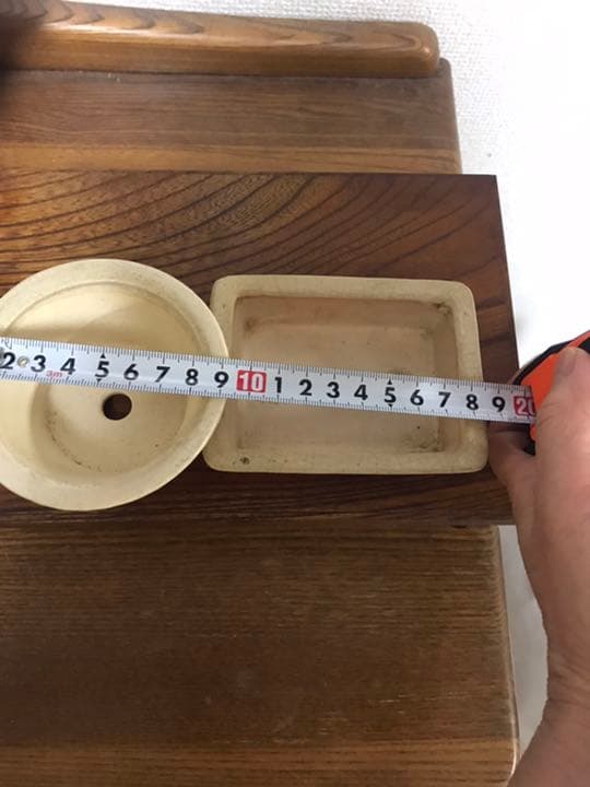 美豊　日本小品盆栽名品展出品記念ミニ盆栽鉢青竹絵付け他貫入白長方ミニ鉢白鉢セット