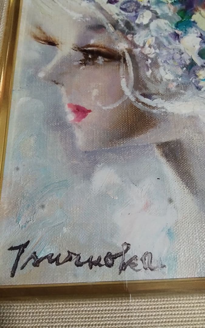 鶴岡義雄　真作油彩キャンバス0号額少し欠け号60万号190万絵18cm14cm