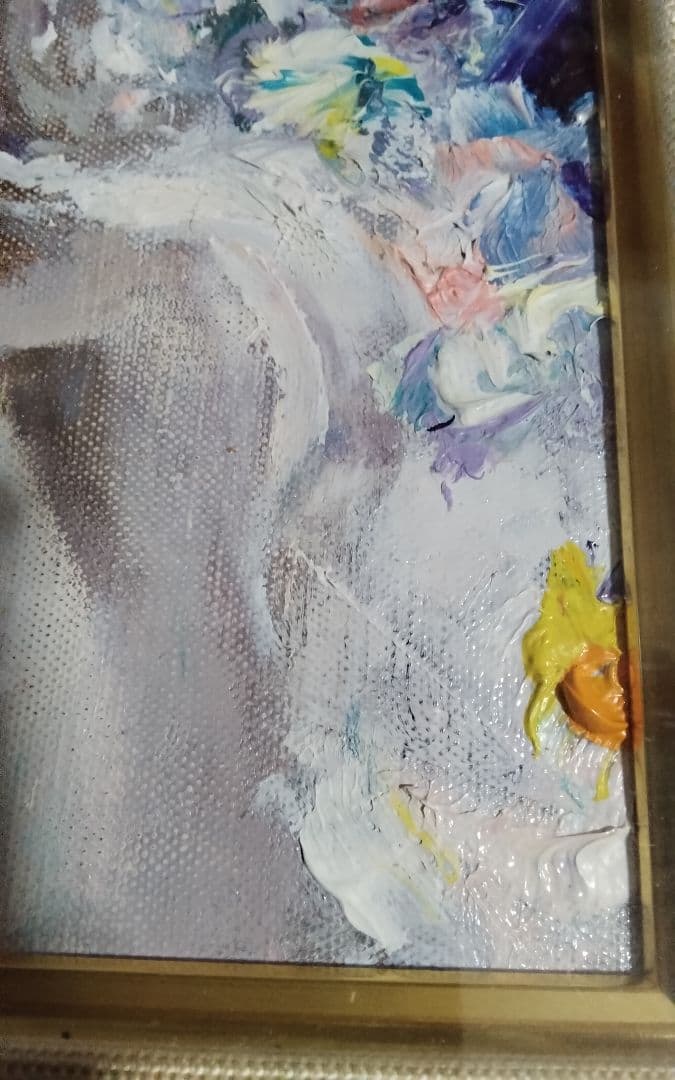 鶴岡義雄　真作油彩キャンバス0号額少し欠け号60万号190万絵18cm14cm