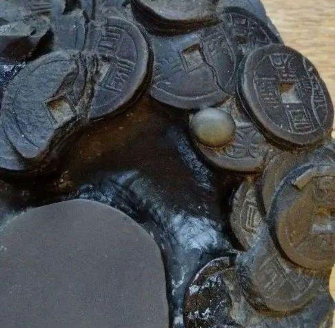 中国骨董旧蔵書道古名硯【金玉満堂】中国清の時代同治細工彫刻古錢図端渓老坑水巌名硯