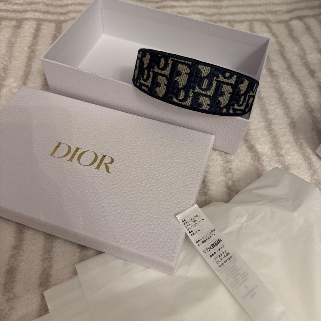 Dior ヘアバンド ネイビー/ベージュ ロゴ入り