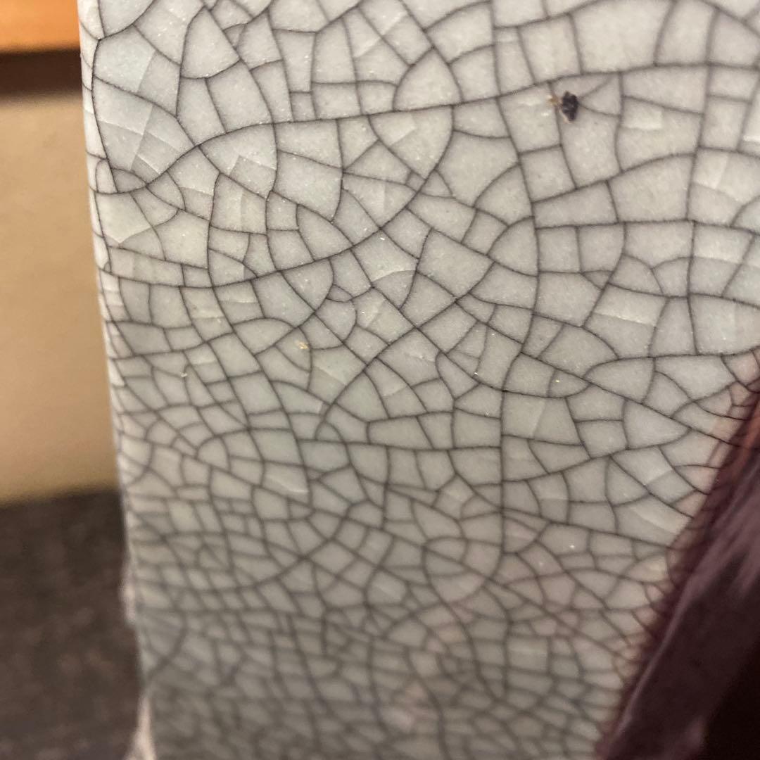 中国古玩　青磁山葡萄文面取花生　31cm13cm