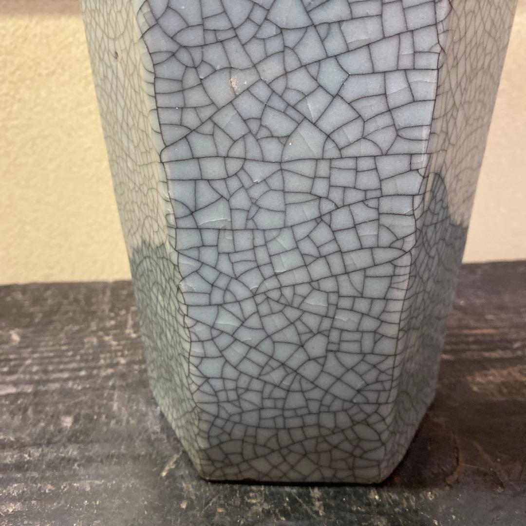 中国古玩　青磁山葡萄文面取花生　31cm13cm