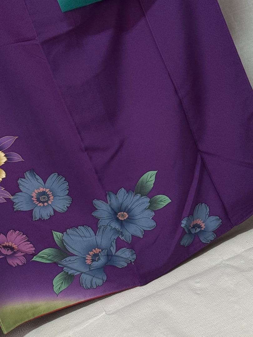 [美品] ヴィンテージ　本振袖　正絹　紫　緑　高身長　成人式　結婚式　礼装