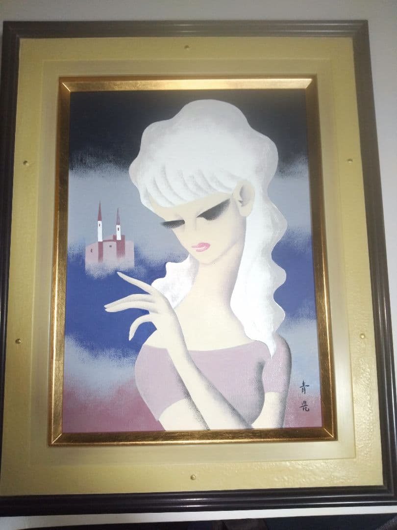 東郷青児、絵画、油彩４号、遠い城、新品額縁、肉筆、宮永岳彦、鴨居玲、山下清。