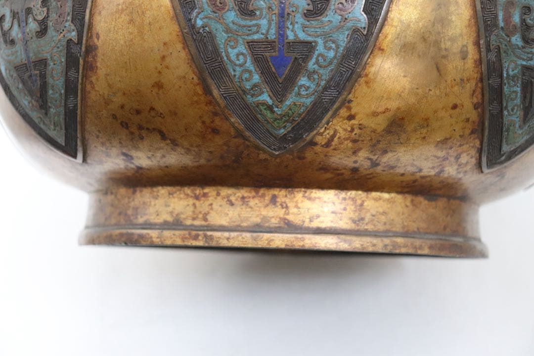 中国　七宝焼　渡金象耳葵龍紋簋　在銘　送料込み251217