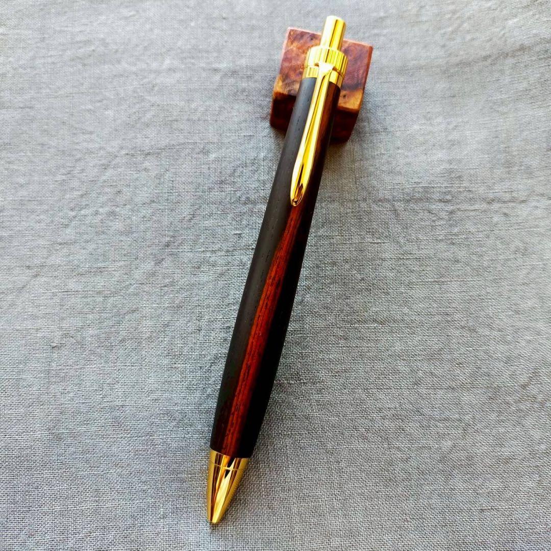 本紫檀　ツートン　ローズウッド　ハンドメイド　木軸ボールペン　G2　ゴールド
