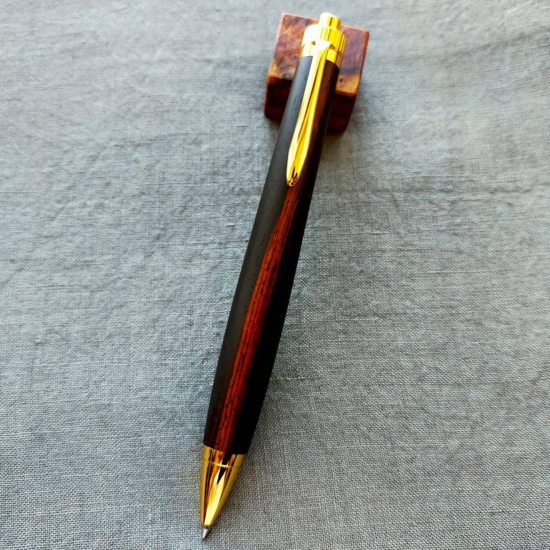 本紫檀　ツートン　ローズウッド　ハンドメイド　木軸ボールペン　G2　ゴールド