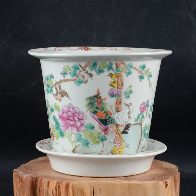 パステル錦鶏牡丹花鳥紋鉢 花鉢盆栽 小品盆栽鉢 大品盆栽鉢