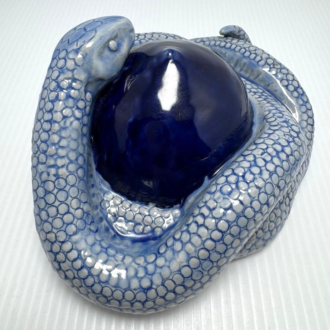 九谷焼 三代目 徳田八十吉 人間国宝 蛇 へび 干支 置物 共箱 説明書