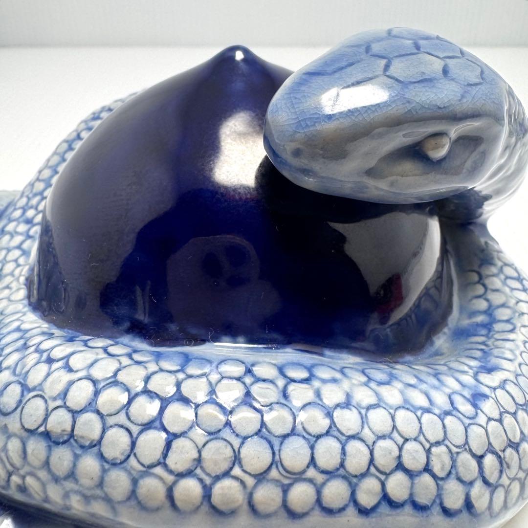 九谷焼 三代目 徳田八十吉 人間国宝 蛇 へび 干支 置物 共箱 説明書