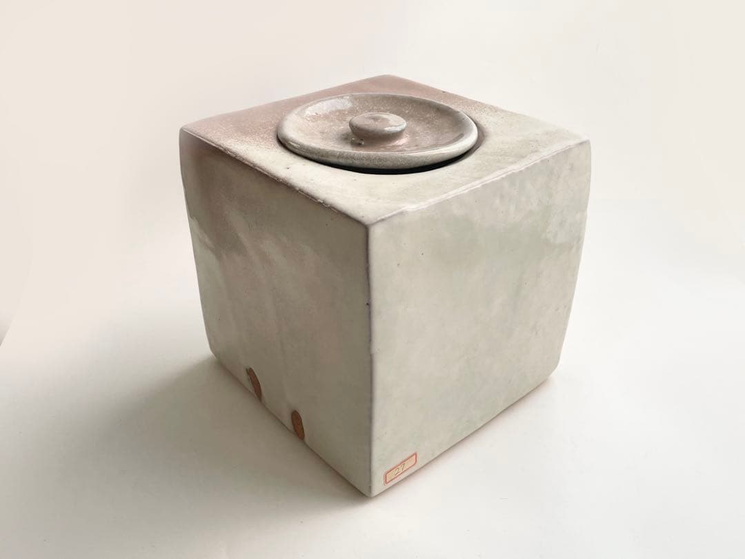 陶芸家　三輪栄造　萩　水指　茶道具　萩焼水指　　共蓋　父　十一代　三輪休雪