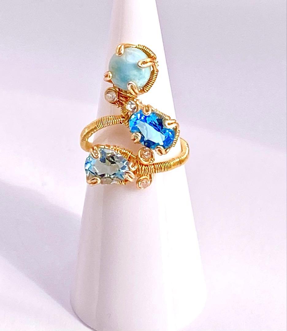 専用です♪天然ラリマー　ブルートパーズ 、淡水真珠リング　全３点