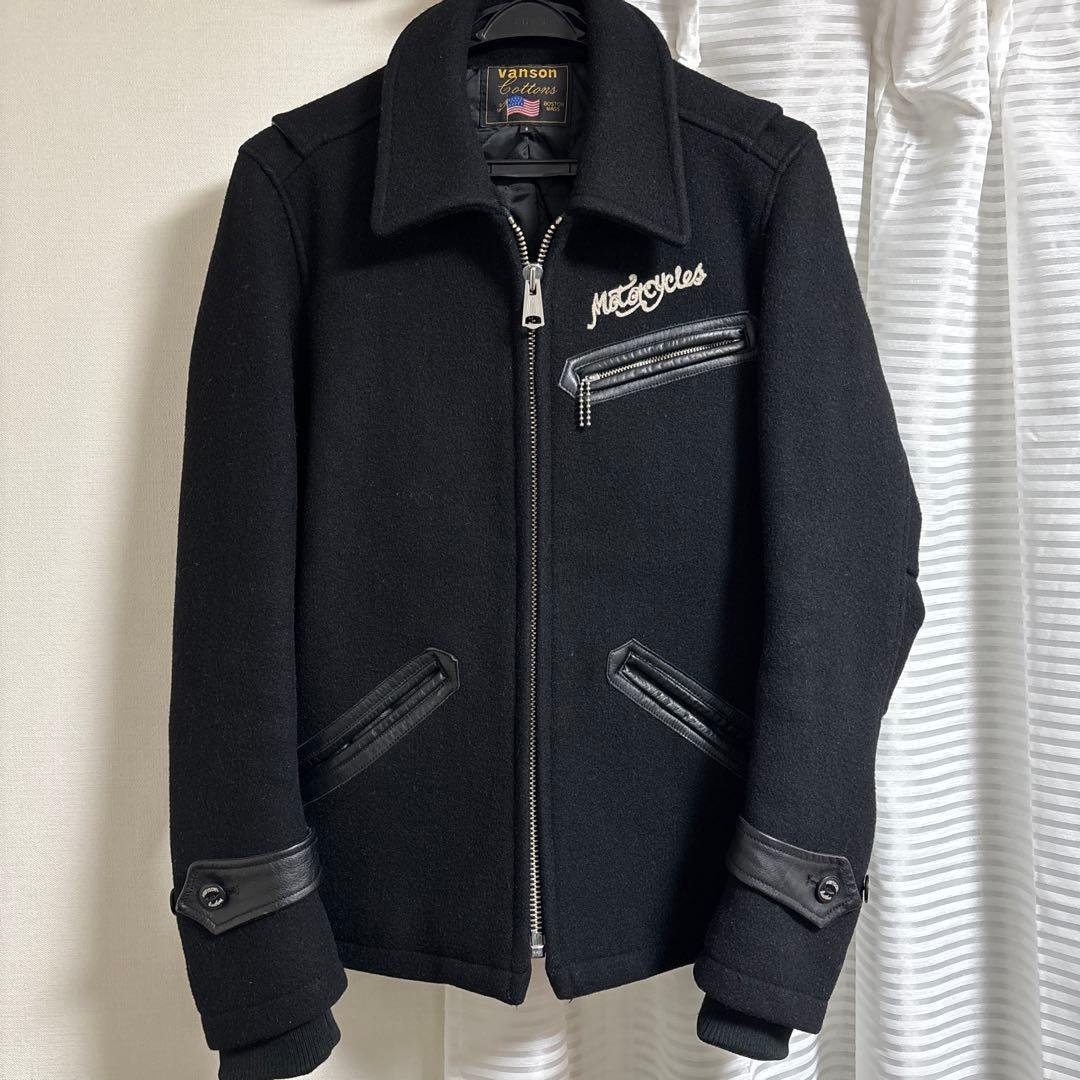 VANSON 刺繍 メルトン ウールコート 黒 S