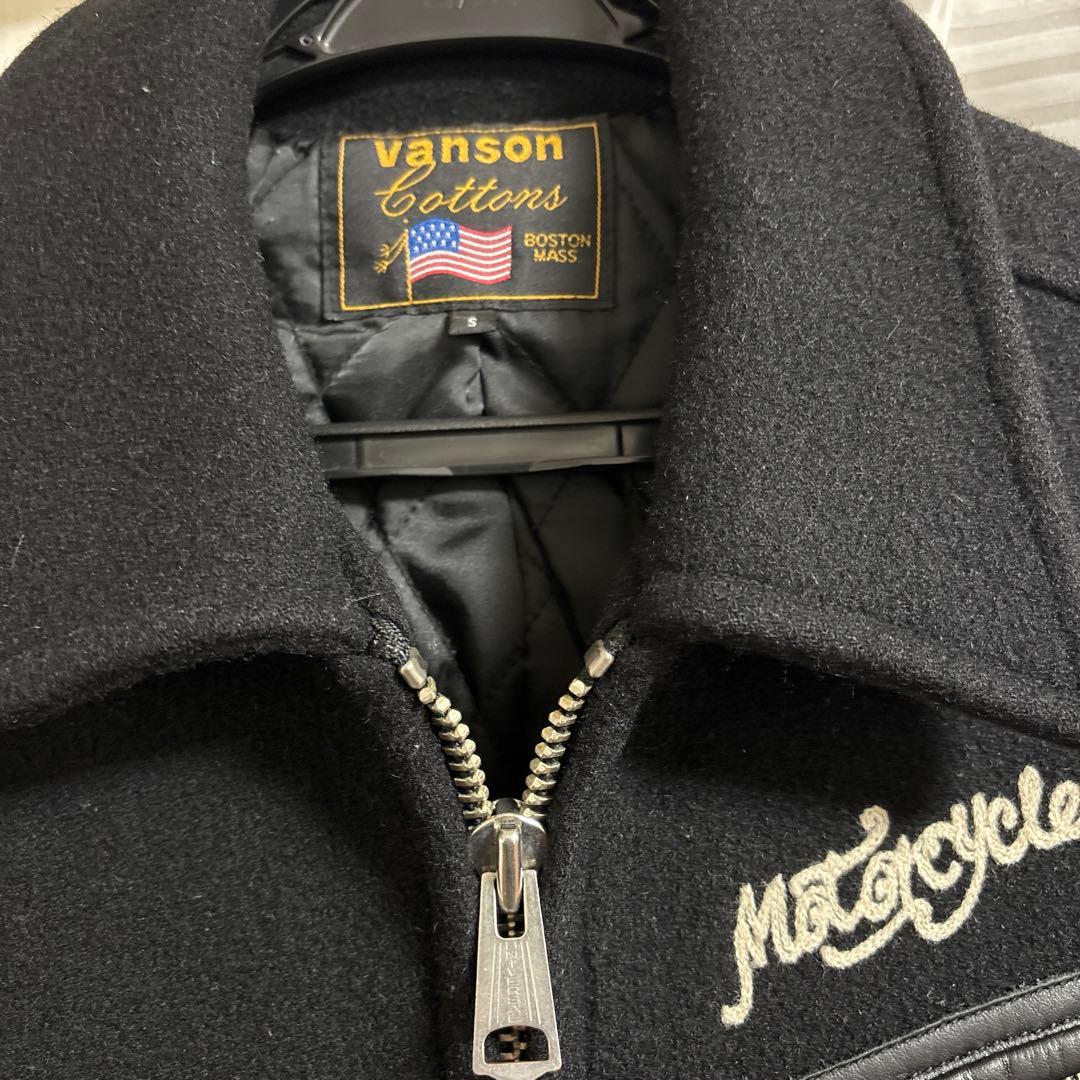 VANSON 刺繍 メルトン ウールコート 黒 S