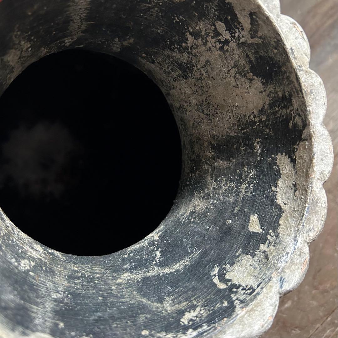 フランスアンティーク 花器 鉢植え 大型ストーンポット 螺旋模様　高さ47.5