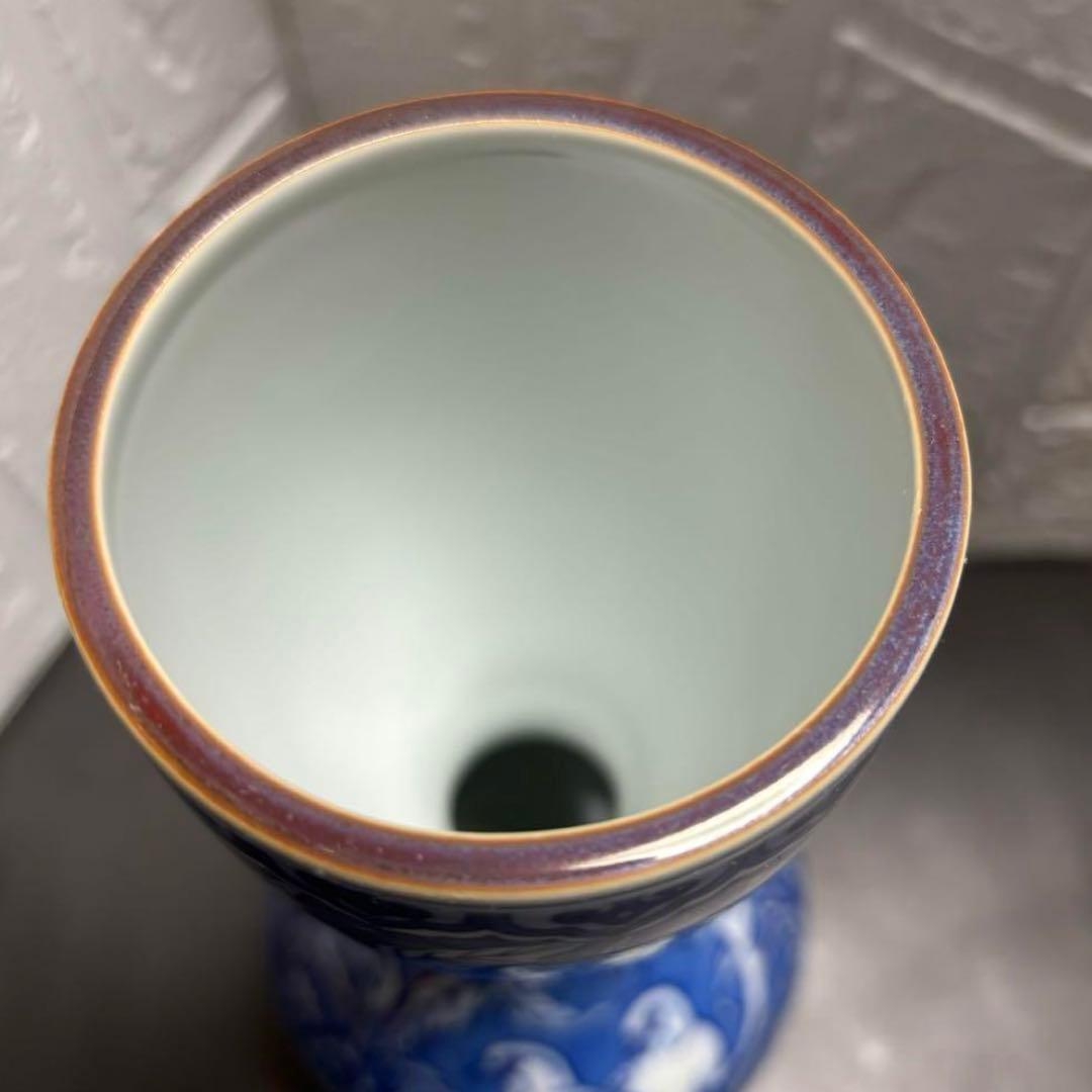 辻常陸 花瓶 染付け 宮内庁御用達 桃 鳩 瓢箪