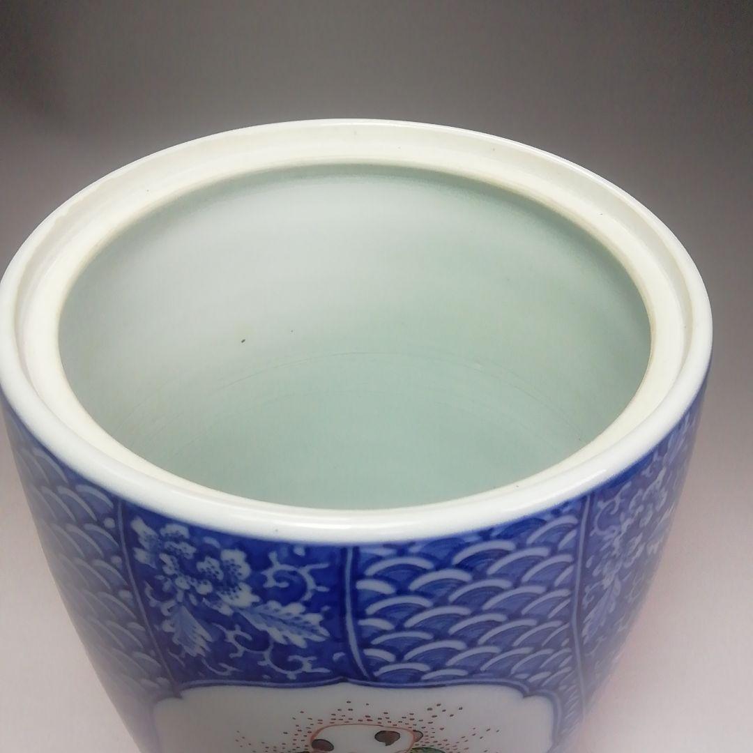 Ｓ３５８　水指　『染赤唐子紋』『渋草焼』『芳國造』　共箱　茶道具