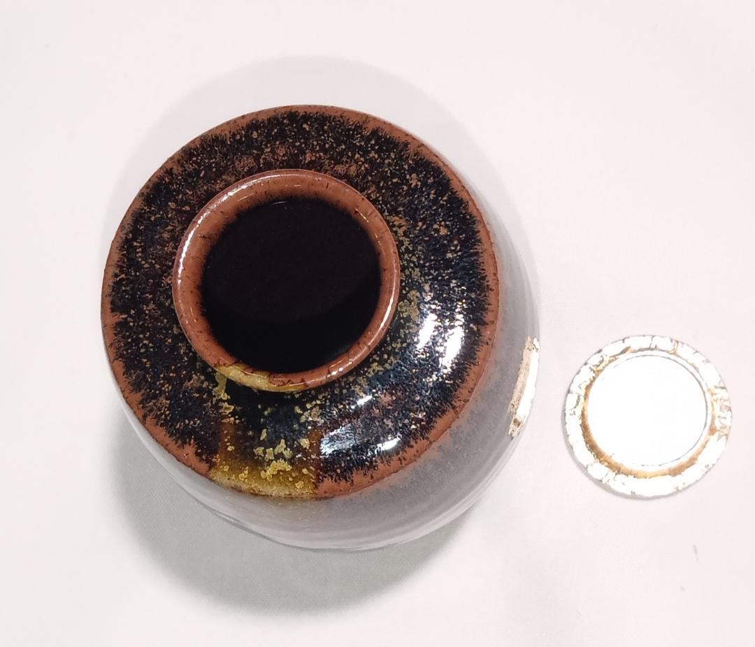 茶道具　京都清水焼　平安東山　笹田仁史作　肩衝茶入　牡丹唐草緞子仕覆付　美品！！