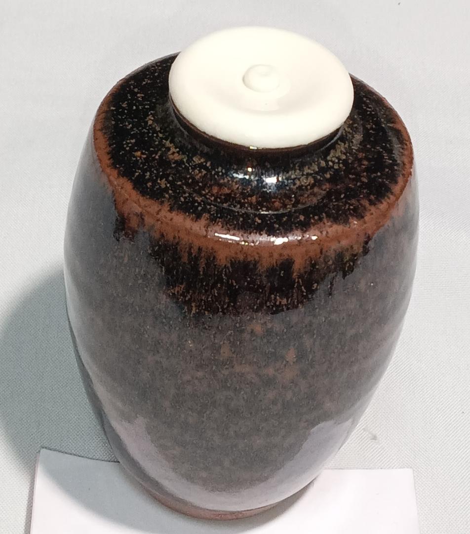 茶道具　京都清水焼　平安東山　笹田仁史作　肩衝茶入　牡丹唐草緞子仕覆付　美品！！