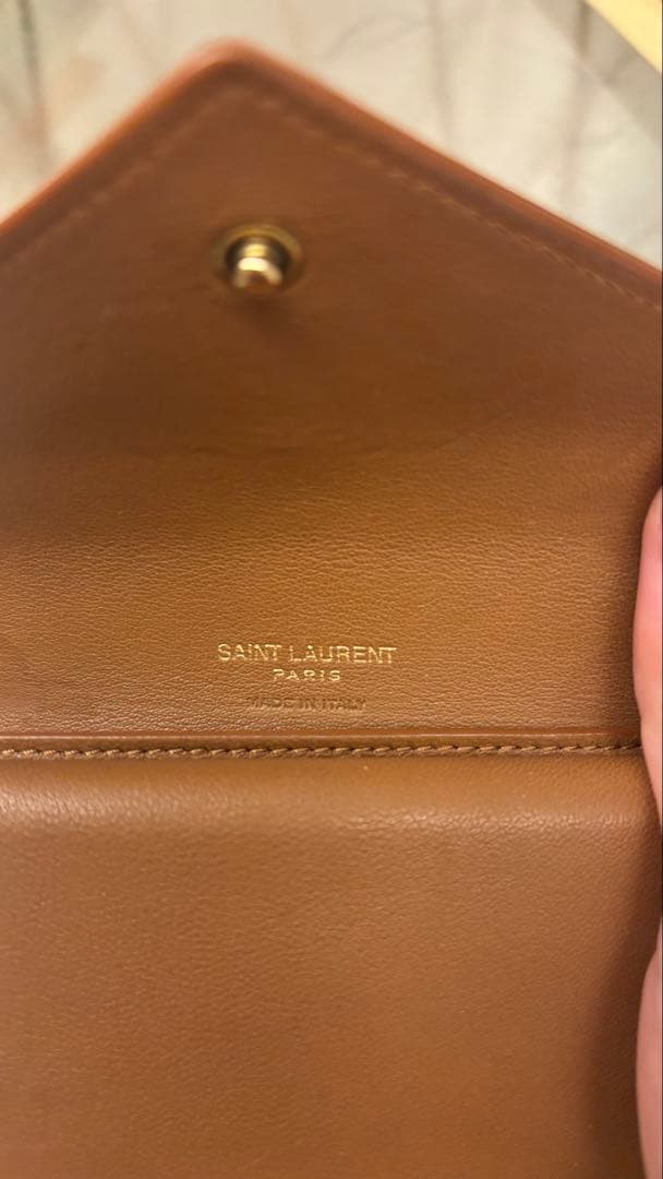 YSL ブラウンレザー キルティング三つ折り財布