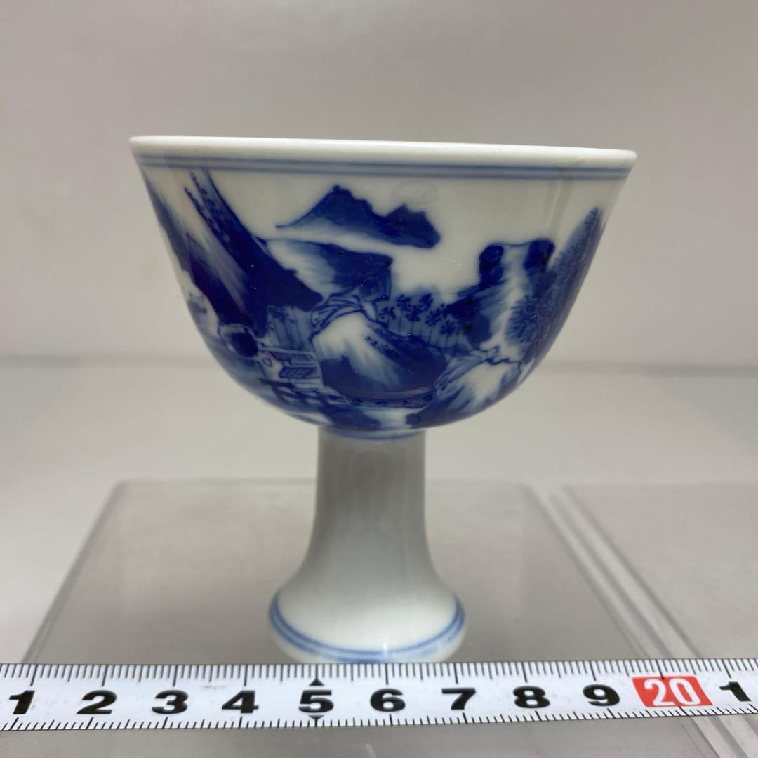 中国清時代　大清康熙年製　青花　馬上杯　タサオ　東さ7-0302☆2F