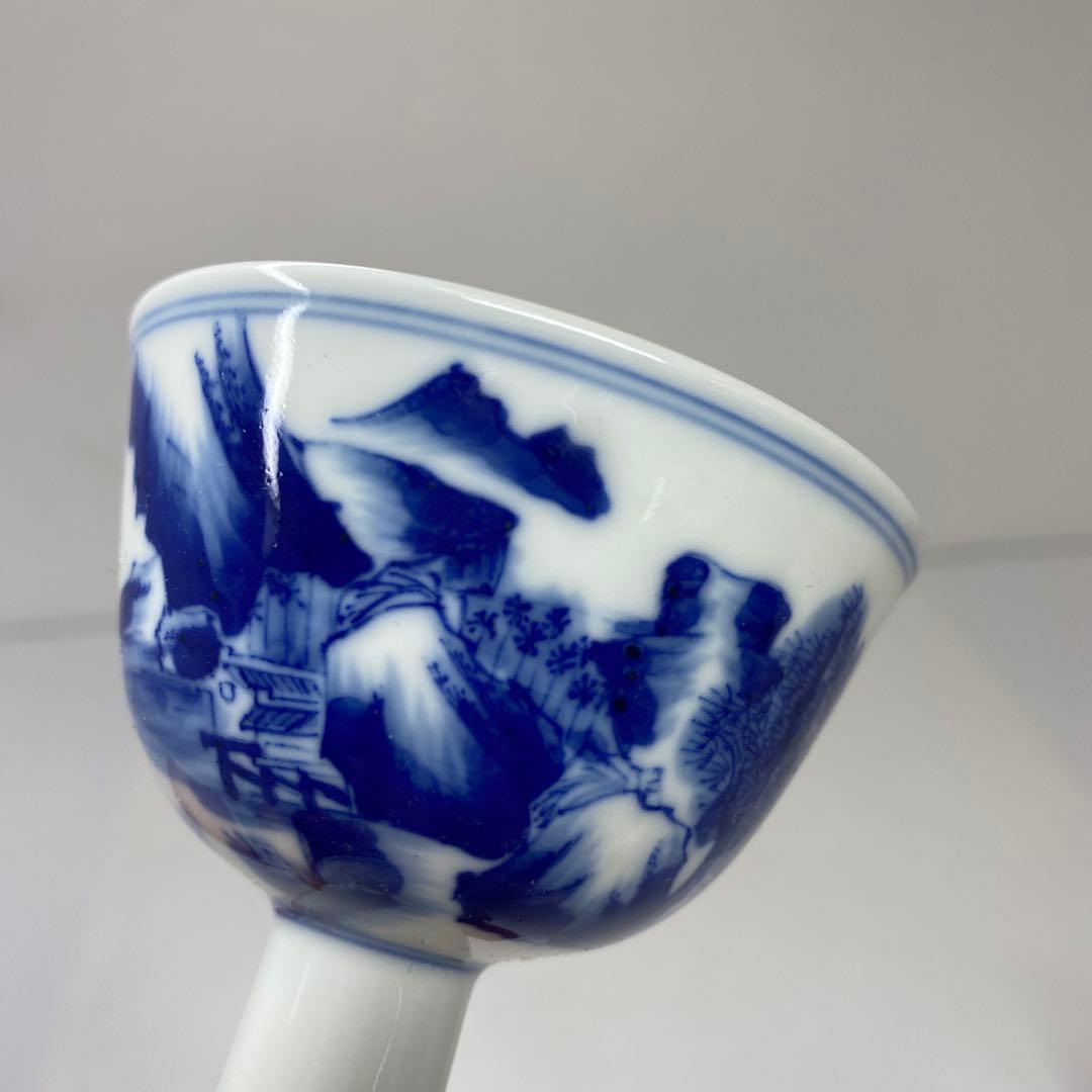 中国清時代　大清康熙年製　青花　馬上杯　タサオ　東さ7-0302☆2F