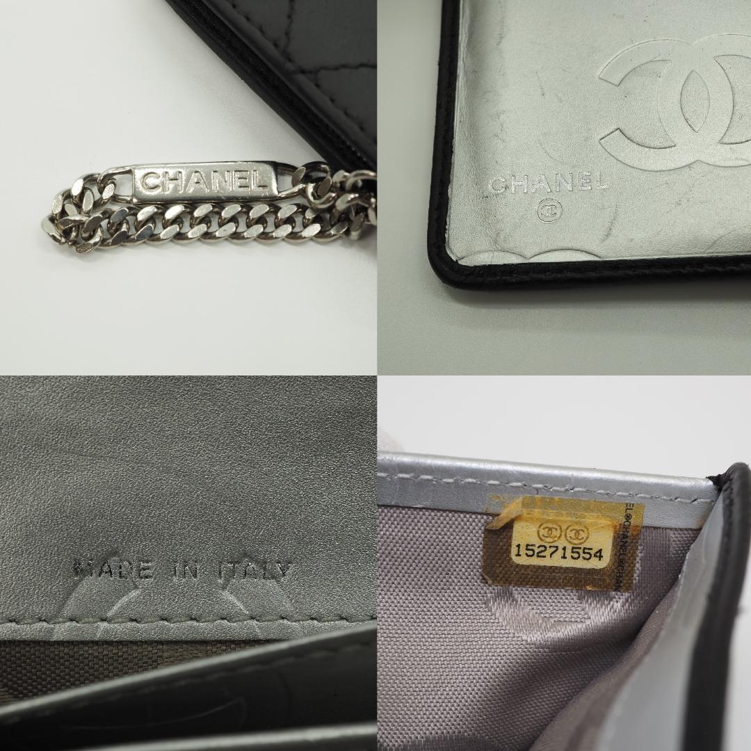CHANEL シャネル カンボンライン ミドル 2つ折り財布 黒×シルバー