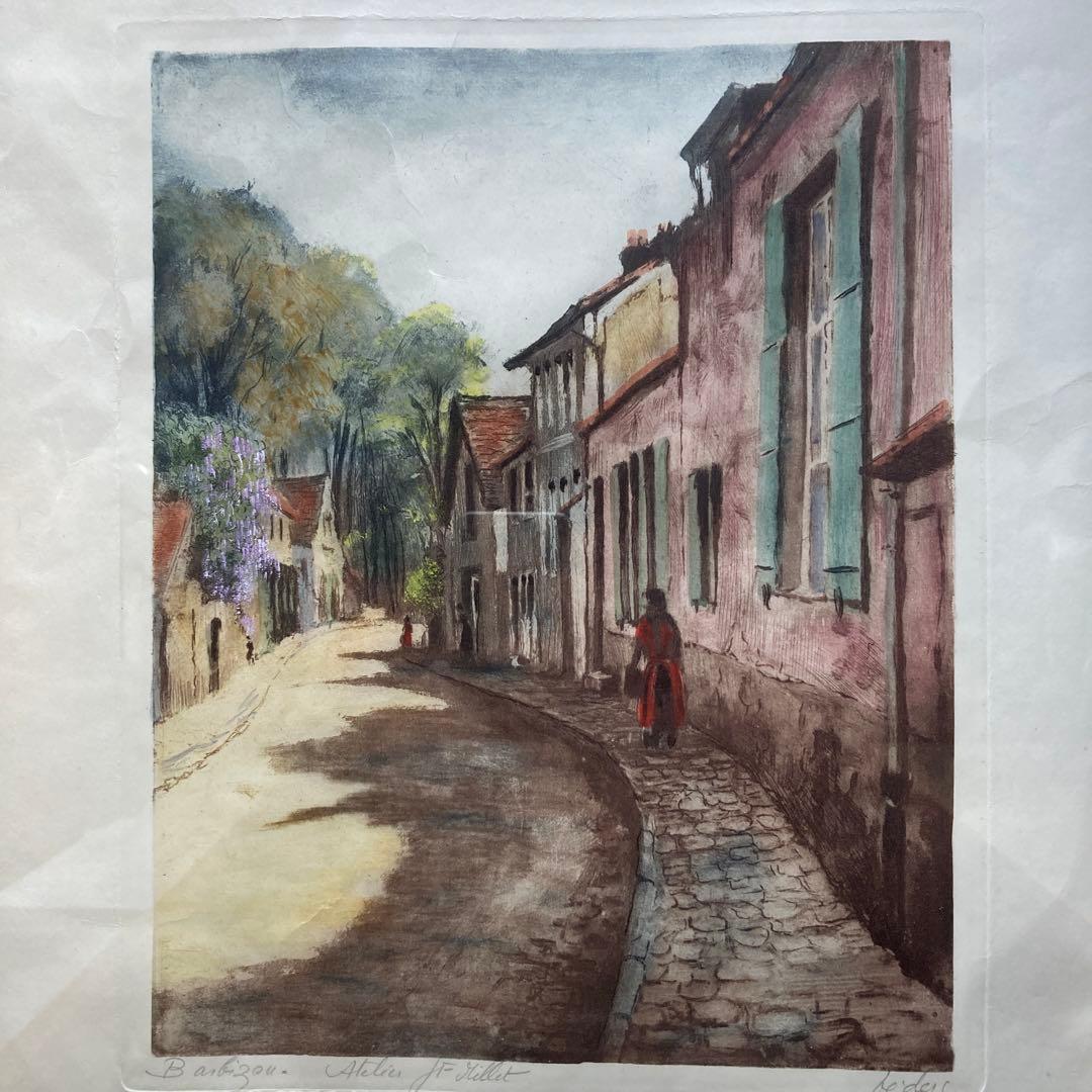 フランソワ　ミレー「バルビゾンの村」復刻版画　額約61×51版画29×22￼cm