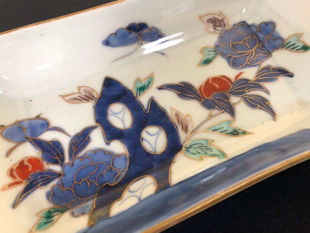 《R》伊万里 金彩色絵 長皿5客 角皿 懐石　251007あ7