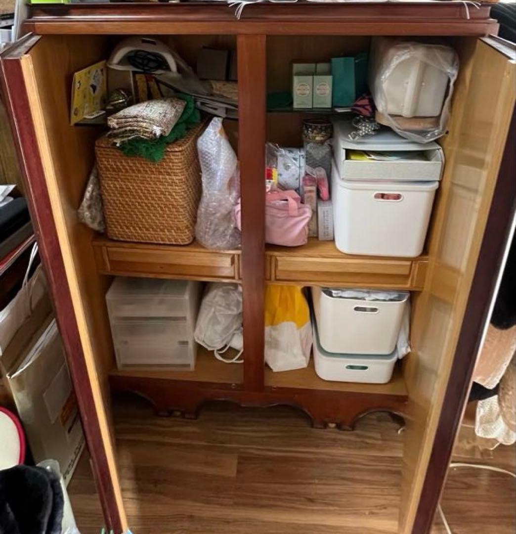 アンティーク 花象嵌 キャビネット タンス 木製