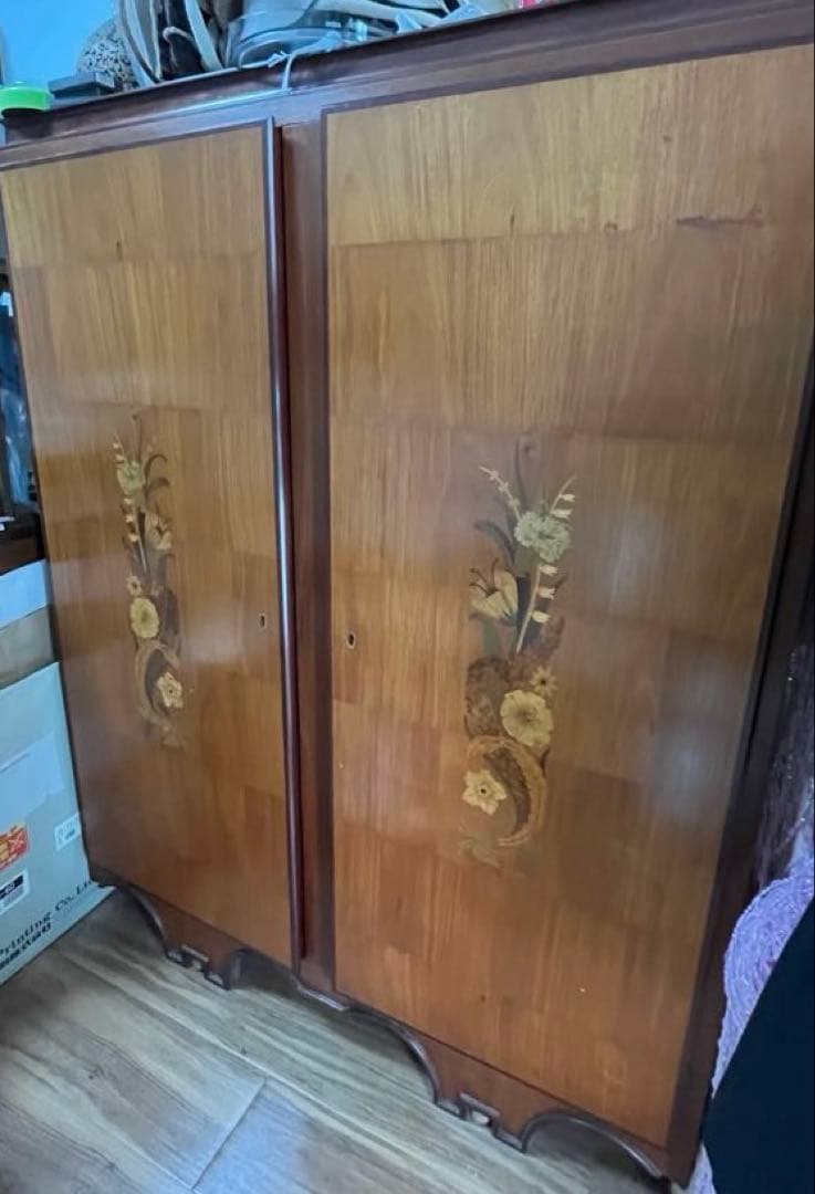 アンティーク 花象嵌 キャビネット タンス 木製