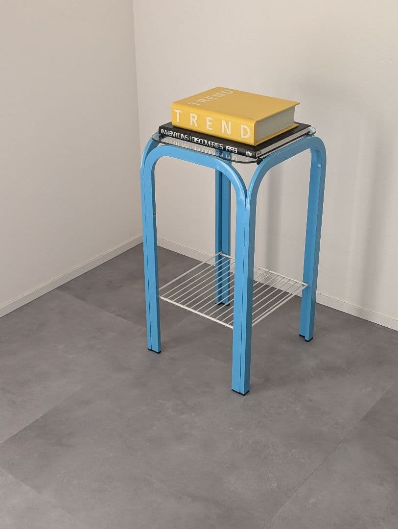 80's-90's レトロ スチールフレーム ガラステーブル ファンシー モダン