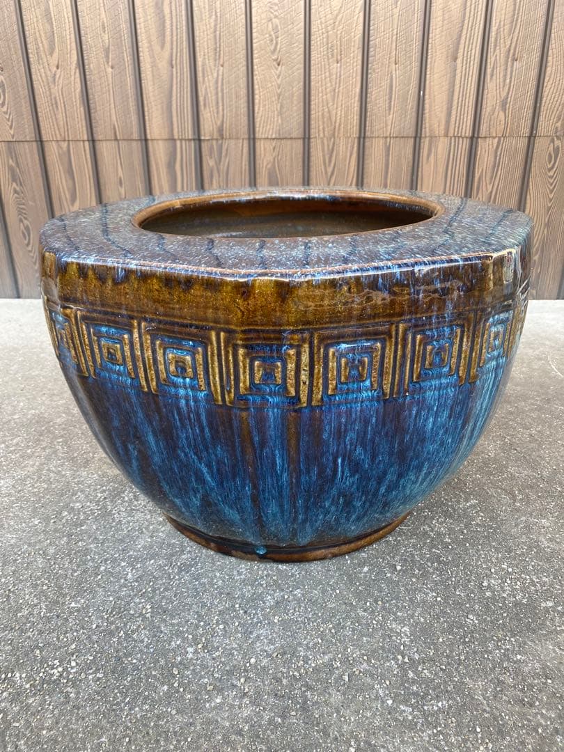 八角形　火鉢　金魚鉢　メダカ鉢　水鉢　　金魚鉢　睡蓮鉢　骨董　青茶