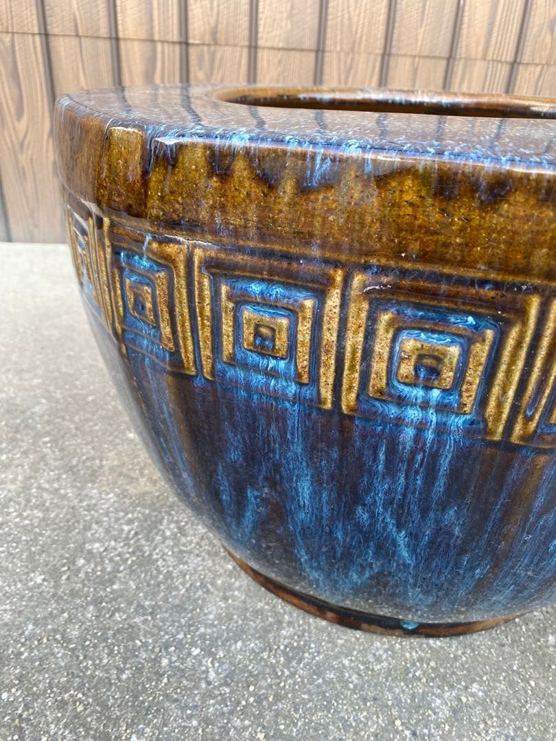 八角形　火鉢　金魚鉢　メダカ鉢　水鉢　　金魚鉢　睡蓮鉢　骨董　青茶