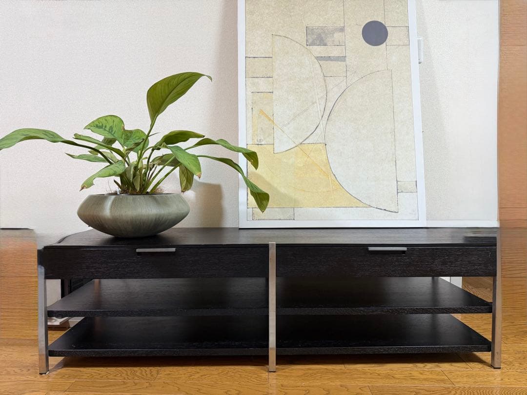 ACTUS モダン黒テレビ台 引き出し付き